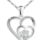 Paw Necklace for Women – Sterling Silver Heart Pendant with Paw Print and Zirconia