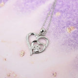 Paw Necklace for Women – Sterling Silver Heart Pendant with Paw Print and Zirconia