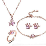 Paw Jewelry Set for Women – 4-Piece | Rose Gold with Zirconia Heart – Ring, Necklace, Earrings & Bracelet