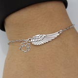 Silver Memorial Bracelet with Angel Wings & Paw Print | Handmade
