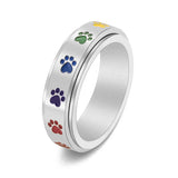 Rotatable Anti-Stress Ring with Paws – Stainless Steel Ring with Rainbow Colors