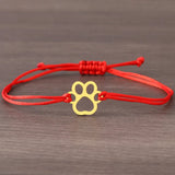 Adjustable Paw Bracelet with Black & Red Cord