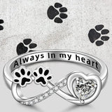 Paw Print Ring with Zirconia Heart & Infinity Symbol